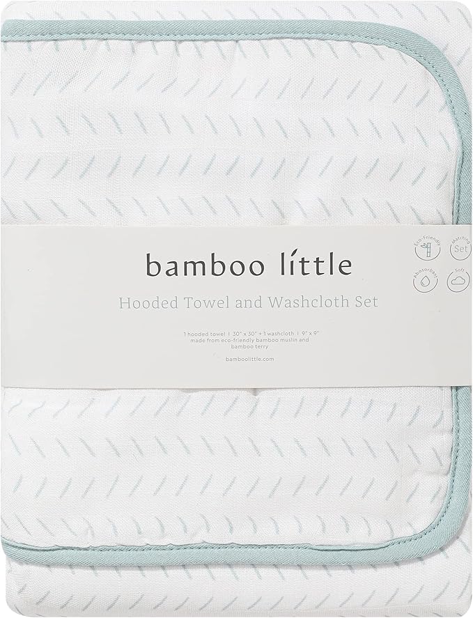 Bamboo Viscose Baby Hooded Towel & Washcloth Set for Babies and Toddlers, Soft & Absorbent, 70% Viscose from Bamboo, 30% Cotton Muslin - Imported (sage Dash)