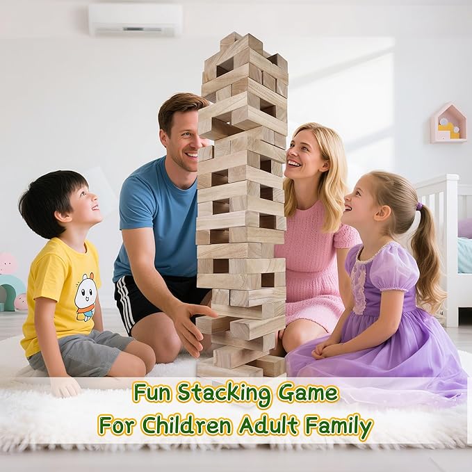 GOTHINK Giant Tumble Tower Game, Large Tumbling Tower Stacking to Over 5 FT 54pcs Wooden Jumbo Blocks for Outside Yard Games with Carry Case Timber Stacking Game Night Toy Gift for Kids Adults Family