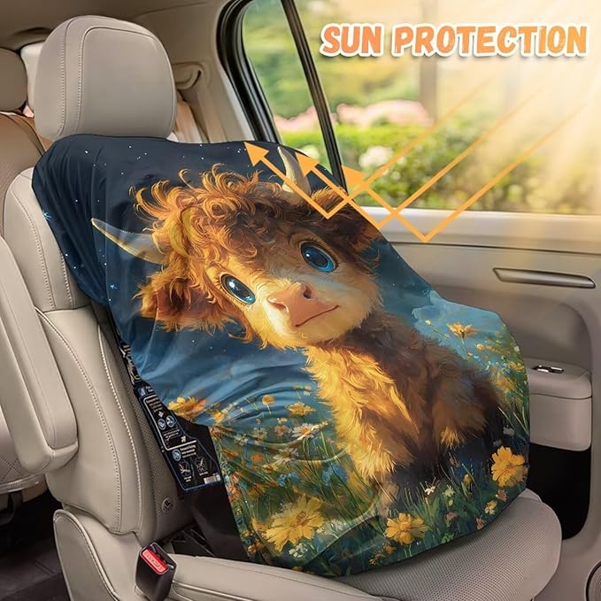 XYZCANDO Yak Car Seat Covers for Babies Cute Summer Carseat Cover Protect from Sun/Hot Days Waterproof Car Seat Sun Protection for Travel Elastic Car Seat Sun Cover Gift for Birthday
