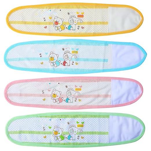 Beavorty Newborn Belly Band 4Pcs Infant Navel Belt Cotton Umbilical Cord Wrap Cartoon Soft Baby Belly Button Band for Colic Relief and Tummy Protection