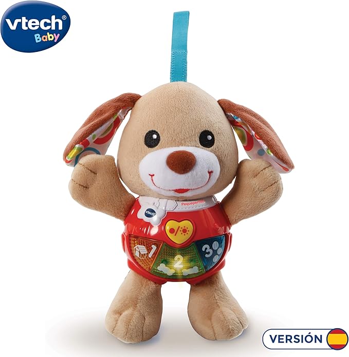 VTech -Baby Small Interactive Plush Dog with Songs Voices and Activities That Stimulate Baby in Different Aspects Development Motor, Language and Sensory, Brown (3480-502322)