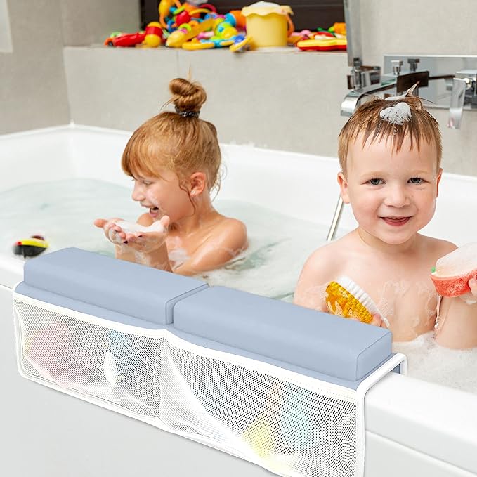 Bahoki Essentials Bath Kneeler Set - Bathtub Kneeling and Elbow Rest Pad - Thick Memory Foam Arm and Knee Support While Bathing Newborn Babies or Toddler - with Mesh Organizer for Baby's Toys