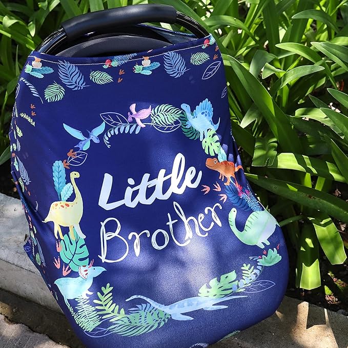 Baby Car Seat Cover for Boys, Little Brother Car Seat Canopy, Multiuse Nursing Covers, Dinosaur Theme Infant Carrier Cover Summer, Breastfeeding Scarf Newborn, Ultra-Soft Breathable