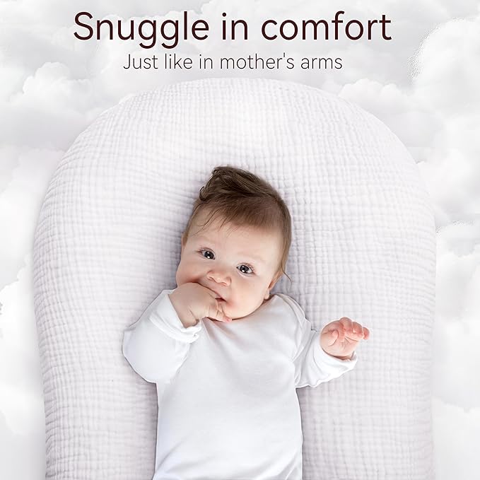 Muslin Baby Lounger Cover 1 Pack, Cotton Soft Breathable Infant Nest Slipcover, Envelope Closure, Compatible with Snuggle Me Loungers, Machine Washable, Cover Only, for Boys Girls(Gray)