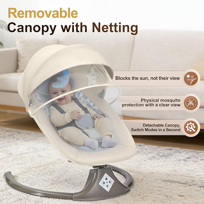 Electric Baby Swing for Infants,Multifunctional 3-in-1 Rocker,5-Speed Adjustable,Remote Control,10 Melodies,5-Point Harness,for Infants Up to 30 lbs, Up to 12 Months Easy Assembly (khaki)