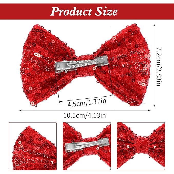 Ouligay 2 Pcs Sparkly Red Hair Bow,Sequin Christmas Bows for Girls,Christmas Hair Clips,Bows Barrettes for Toddler Girls,Red Hair Accessories for Daily Weding Thanksgiving Accessories