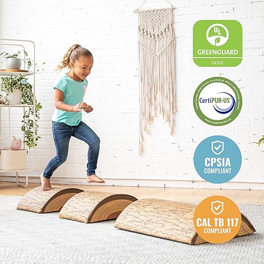 ECR4Kids SoftZone Tree Log Climber Set, Balance Builders, Chocolate, 3-Piece
