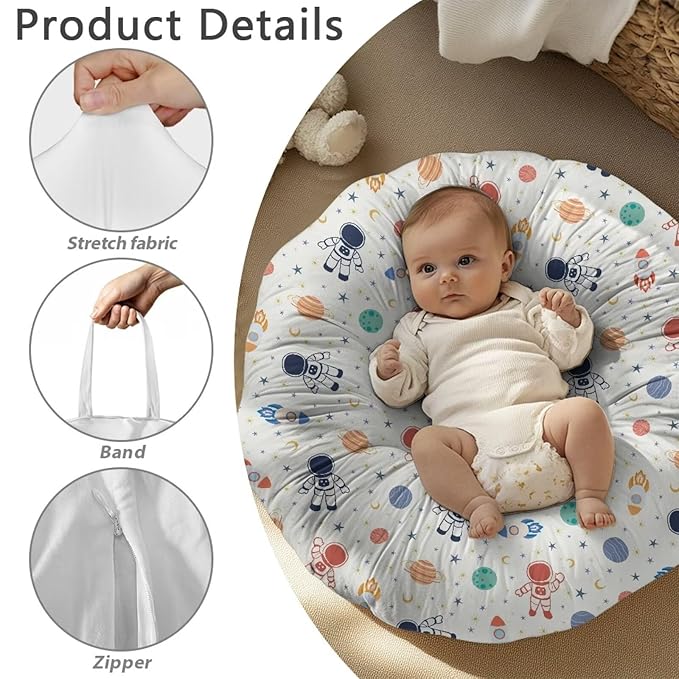 Cute Astronaut and Planet Newborn Lounger Pillow Cover Removable Soft Slipcover for Newborn Baby Padded Lounger Infant Floor Seat Cover for Boys Girls Breathable and Washable