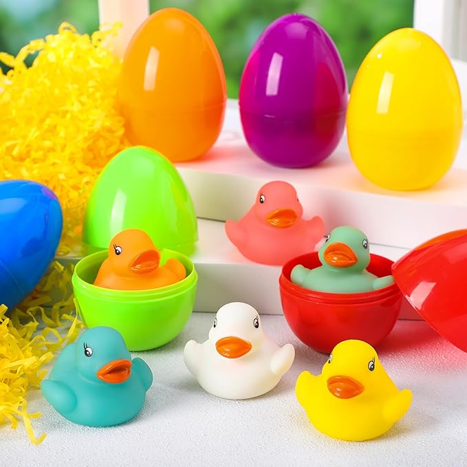 JOYIN 6 Pcs Pre-Filled Easter Eggs with Light-up Floating Duck Bath Toys for Kid Toddlers Easter Eggs Hunt, Basket Stuffers/Fillers, Filling Treats, Party Favor, Classroom Prize Supplies