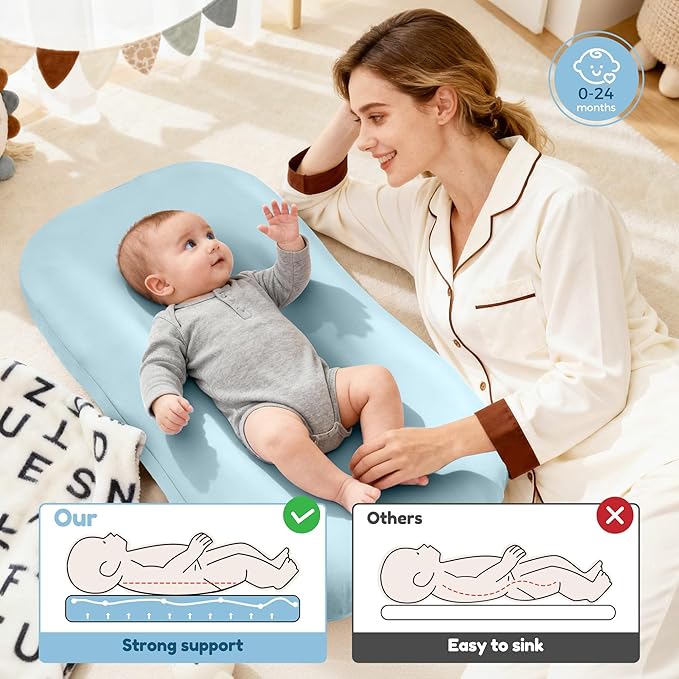 Baby Lounger & Snuggle Nest for Newborn 0-24 Months, Baby Nest Supervised Breathable Cotton for Newborn, Breathable Portable Infant Lounnger for Travel and Home, Blue (Lounger Cover Included）