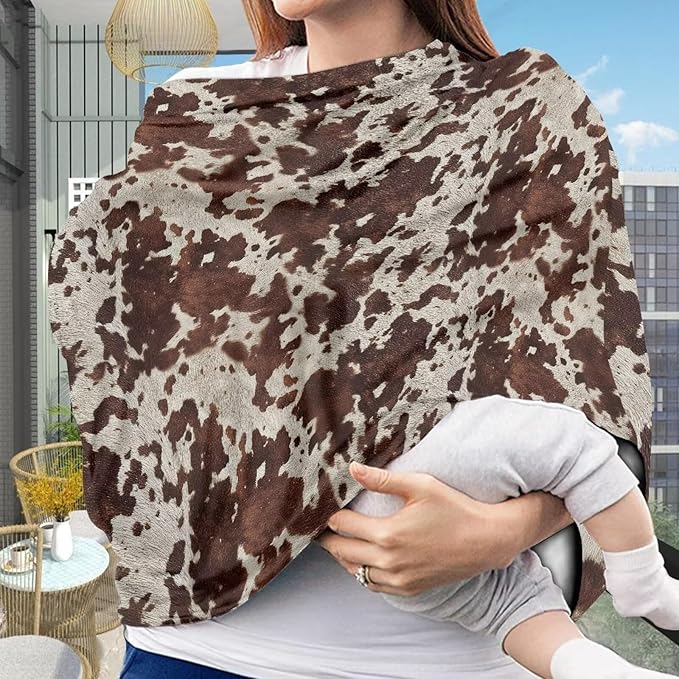Wanyint Infant Car Seat Cover for Babies, Boys Girls Carseat Canopy Baby Breastfeeding Stroller High Chair Shopping Cart Cover, Cow Print Dark Brown