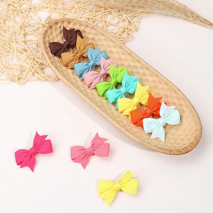 48PCS OAOLEER Fully Lined Hair Clips and Bows for Baby Girls, Infants & Toddlers - Tiny Alligator Clips in 24 Color Pairs (Style D-48pcs)