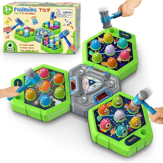 Whack Game Mole for Toddlers, Toys for 3-12 Year Old Boys Girls, Interactive Educational Multiplayer Toys with 3 Modes & 3 Hammers, Sound & Light, Birthday Xmas Gifts for 3 4 5 6 7+ Year Old Boys Girl