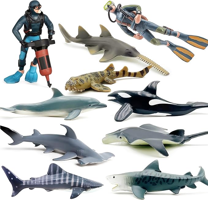 Gemini&Genius 10 Pcs Shark Toys- 5-6" Ocean Sea Animals Pool Bath Tub Toys, Realistic Shark Figurines Set for Kids, Cake Toppers, Party Favor Gifts for Kids & Toddlers