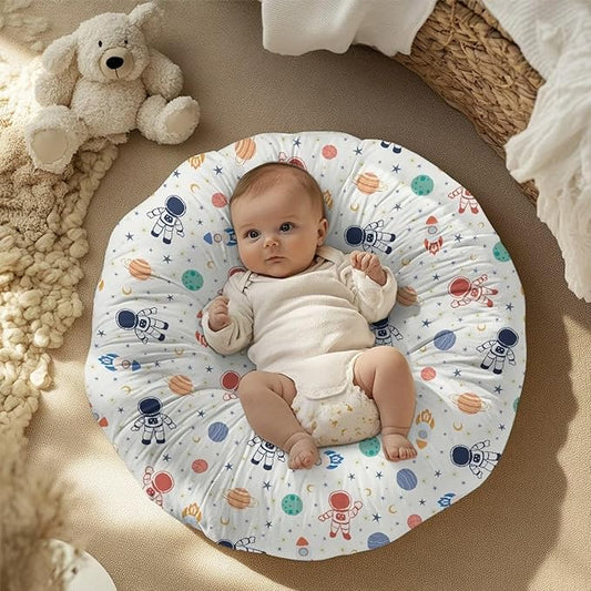 Cute Astronaut and Planet Newborn Lounger Pillow Cover Removable Soft Slipcover for Newborn Baby Padded Lounger Infant Floor Seat Cover for Boys Girls Breathable and Washable