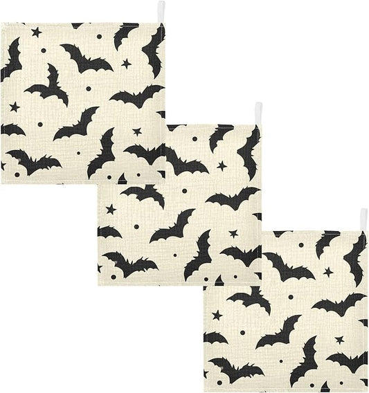 Burbuja Flying Bats Baby Washcloths - Muslin Cotton Soft Absorbent Baby Towel for Newborn Baby Sensitive Skin - Baby Essential Item, 12x12 in, 3 Pack