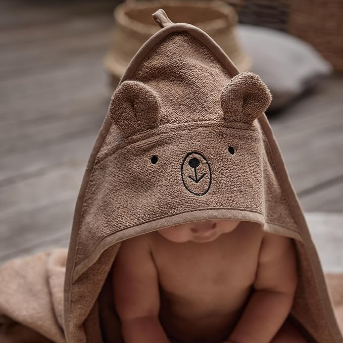Hooded Baby Towel - 100% Organic Cotton Baby Bath Towels – Baby Towels, Baby Bath Towels for Baby Boy, Baby Girl, 32" x 32" Super-Soft and Absorbent Baby Towels for Newborn (Bear - Natural)