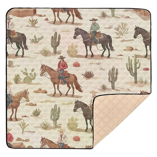 Cactus Cowboys Baby Playmat Washable Playroom Crawling Mat Non-Slip Play Mats for Floor 50x50 Playpen Mat