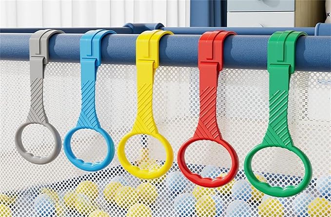8 Pcs 4 Color Walk Assistant Plastic Crib Pull Rings for Pull Up Rings Cot Hanging Rings for Infant Toddler Practice Tool (8, 7.5 inch)