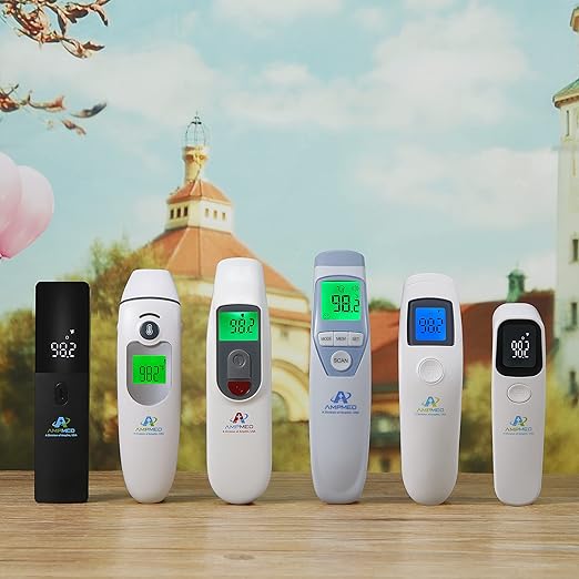 Amplim 4-Pack Hospital & Medical Grade Non Contact Digital Infrared Forehead Thermometer for Babies, Kids, and Adults. FSA HSA Eligible