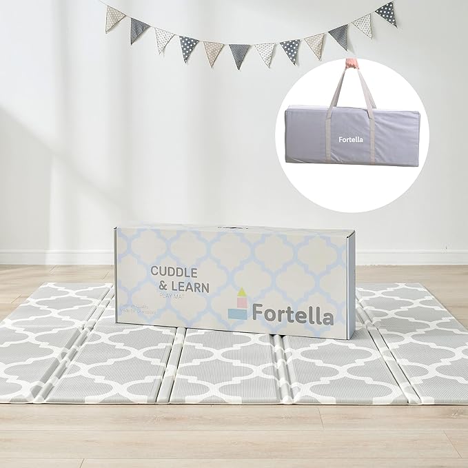Fortella Extra Large Baby Play Mat for Playpens, 71.5”x70” Reversible & Waterproof, Certified Non-Toxic Foam Mat, 0.6” Thick Foldable Playmat with Travel Case for Tummy Time & Crawling, Indoor Outdoor