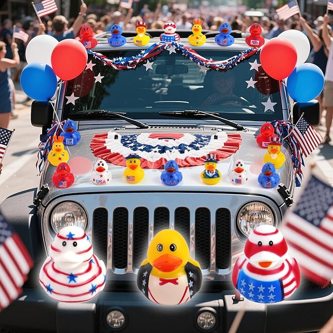 36 Pcs Patriotic Rubber Ducks Independence Day Gifts,4th of July Jeep Ducks,Rubber Duckies Bath Toys,Party Favors,Bags Stuffers,Holiday Supplies,Summer Beach and Pool Showers Toy