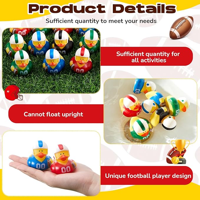 Deekin Rubber Ducks 2 Inch Bulk Sport Party Favors for Team Events Decorations Birthday Party Supplies Club Player Gift(100 Pcs,Football Player)
