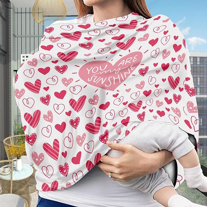 Sunshine Love Print Baby Carseat Cover Multi Stroller Canopy,Valentine's Day Theme Privacy Nursing Breastfeeding Cover Scarf Skin Friendly