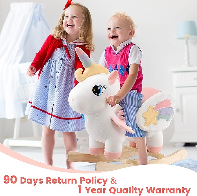 FUNLIO Unicorn Baby Rocking Horse, Rainbow Fairy Unicorn Rocking Horse for Toddlers 6 Months to 3 Years, Stuffed Ride-on Animal Rocker, Easy to Assemble, CE & CPC Certified