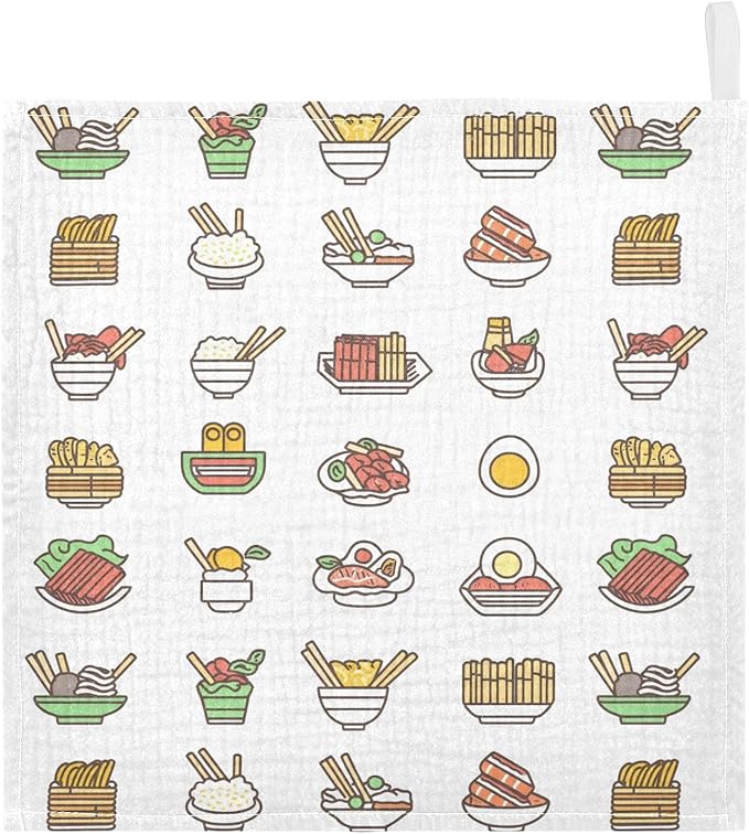 vvfelixl Baby Muslin Washcloths Asian Food Icons Baby Burp Cloths Cotton Babys Face Towel for Infants Soft 11.8 X 11.8 in, 3 Pack