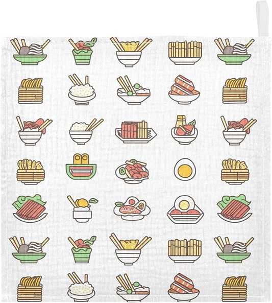 vvfelixl Baby Muslin Washcloths Asian Food Icons Baby Burp Cloths Cotton Babys Face Towel for Infants Soft 11.8 X 11.8 in, 3 Pack