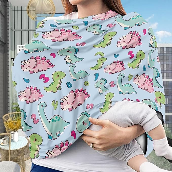 LedBack Car Seat Canopy Breastfeeding Cover, Infant Stroller Cover Carseat Canopy for Baby Girls Boys, Cute Dinosaurs Pattern