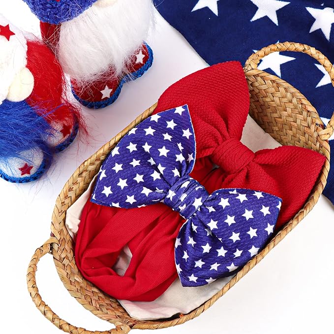 Patriotic 4th of July Hair Accessories for Baby Girls: Toddler Headband with American Flag Bow, White Stars in Red, White, and Blue