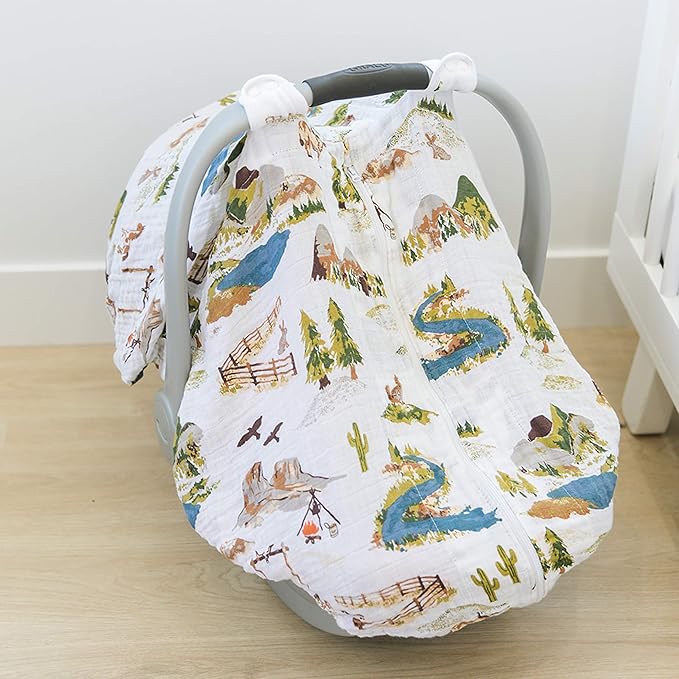 Bebe au Lait Muslin Car Seat Cover, Wyoming (Pack of 2)