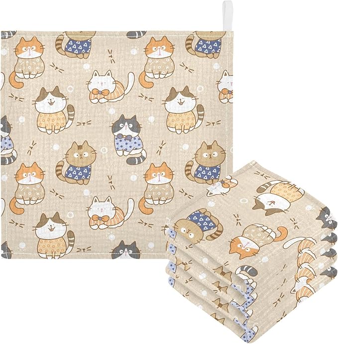 vvfelixl Cute Cats Baby Burp Cloths Baby Muslin Washcloths for Boy Girl Cotton Baby Face Towel for Newborn Infants Soft and Absorbent 11.8 X 11.8 in, 5 Pack