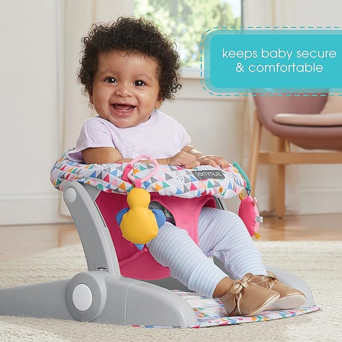 Summer Infant Learn-to-Sit 2-Position Floor Seat (Funfetti Pink) – Sit Baby Up in This Adjustable Baby Activity Seat Appropriate for Ages 4-12 Months – Includes Toys