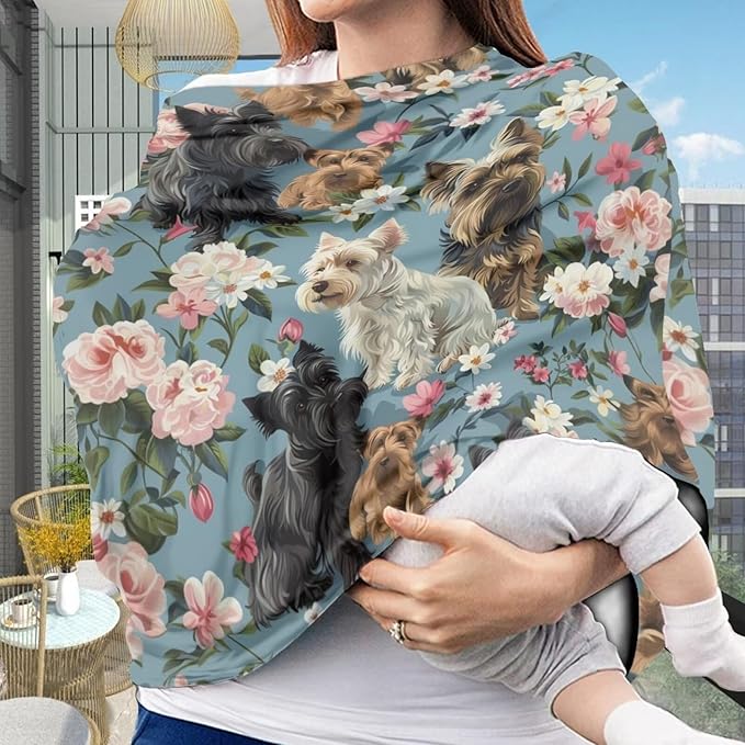 Youngerbaby Dog Flower Car Seat Canopy Nursing Cover Multi Use Baby Stroller and Carseat Cover Breastfeeding Nursing Covers