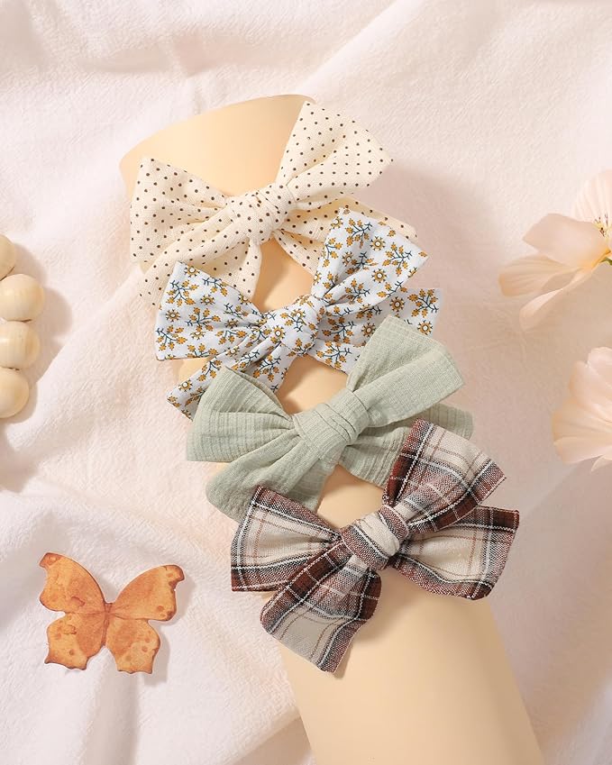 doboi 10PCS Baby Girls Headbands Hair Bows Nylon Cotton Linen Hairbands Fine Handmade Hair Accessories for Newborn Infant Toddlers Little Girls-Solid Plaid Stripe and Flowers
