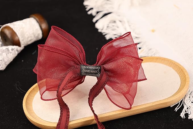 Cute Lace Bow Baby Girls Headbands Large Knot Hair Band Soft Chiffon Hairband Elastic Shower Hair Accessories for Newborn Infant Toddler Kids (Red A, Elastic)