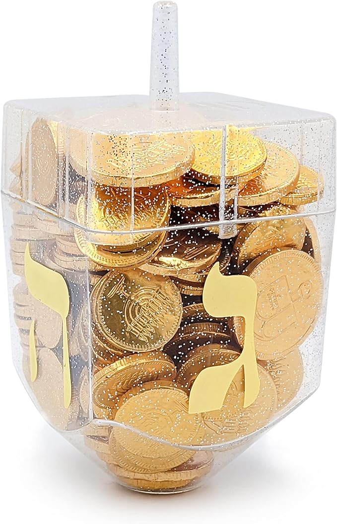 The Dreidel Company Jumbo Hanukkah Fillable 6.5" Inch Dreidel, Stands Straight on Table, Can Be Filled with Hanukkah Gelt or Any Hanukkah Item (12-Pack)