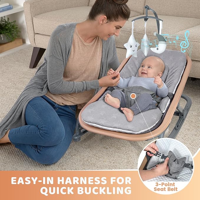 Orzbow 2-in-1 Baby Bouncer, Portable Bouncer Seat for Infant to Toddler with Removable Cushion, Angle Adjustable, 0-9 Months Up to 21lbs, Ergonomic Design, Classic Grey