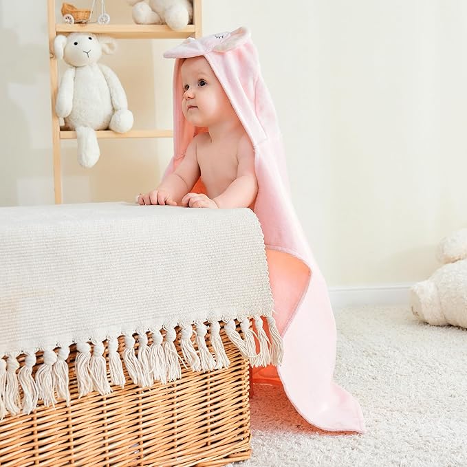 Softan 2 Pack Baby Hooded Towels, Premium Soft Cotton Baby Bath Towels with Hood, Extra Thick and Super Absorbent, Essential for Newborns, Infants and Toddlers (Pink Elephant & White Unicorn)