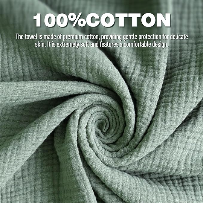 Cinaci 1pc Soft & Absorbent 100% Muslin Cotton Baby Hooded Bath Towel for Baby Girls Boys Newborns Infants Toddlers Kids (Green)