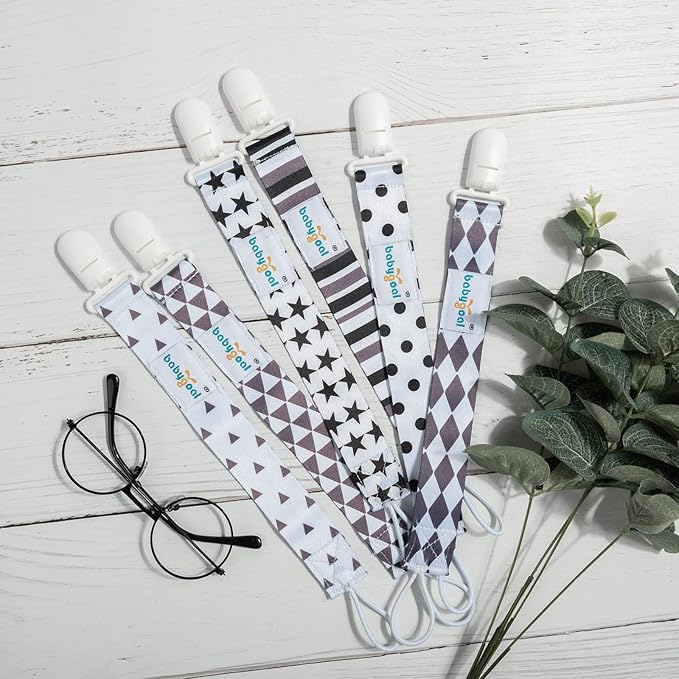 babygoal Neutral Pacifier Clips, 6 Pack Binky Paci Holder Clips Leashes Fits for Most Baby Pacifiers and Binkies