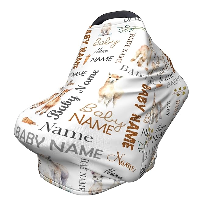 Personalized Car Seat Covers for Babies with Name – Multi-use Breastfeeding Cover Custom Llama Carseat Canopy Cover, Infant Stroller Covers for Boys and Girls