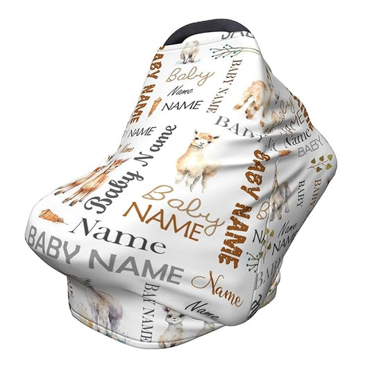 Personalized Car Seat Covers for Babies with Name – Multi-use Breastfeeding Cover Custom Llama Carseat Canopy Cover, Infant Stroller Covers for Boys and Girls