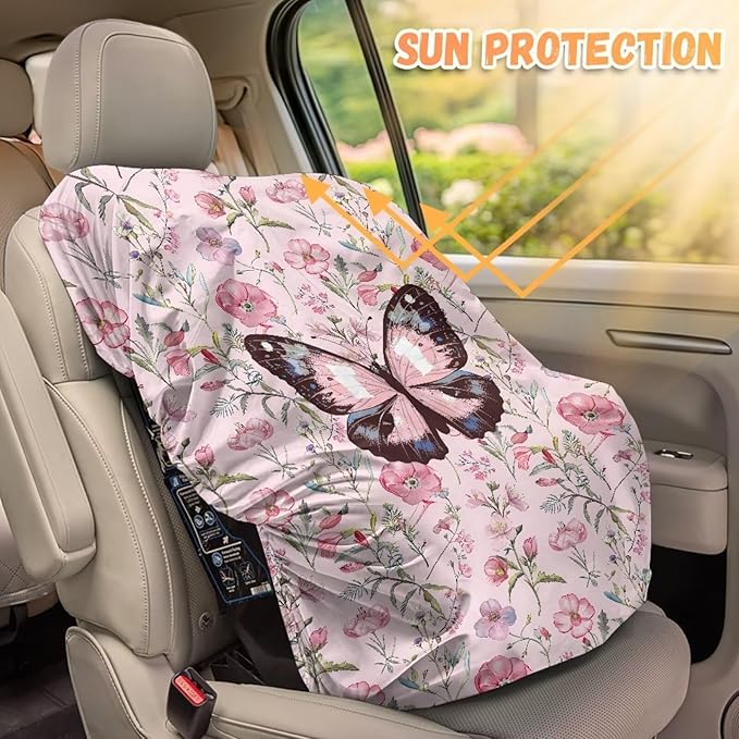 XYZCANDO Butterfly Car Seat Covers for Babies Boy Elegant Cooling Car Seat Cover Baby Dustproof Baby Car Seat Shade Cover Portable Car Seat Sun Cover for Baby Car Accessories Gift for Her
