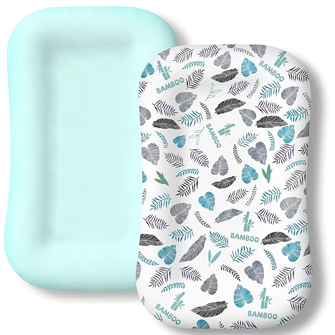 Baby Lounger Cover 2 Pack - Silky Soft Bamboo Viscose Infant Lounger Cover, Breathable & Moisture-Wicking Newborn Lounger Slipcover for Baby Boys Girls, Fits Azopesy& Most Loungers, Blue