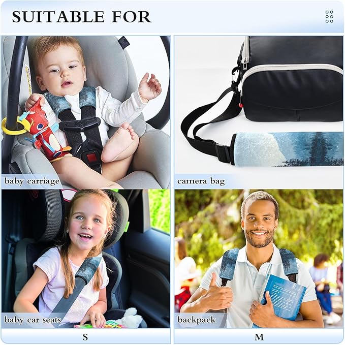 2 Pack Seatbelt Covers Seat Belt Cover Pad for Adults Boys Girls Car Seat Strap Covers Pads Cushion Universal Shoulder Strap Pad Protector for Backpack Camera Bag 10x7.7Inch Winter Mountain and Mirror