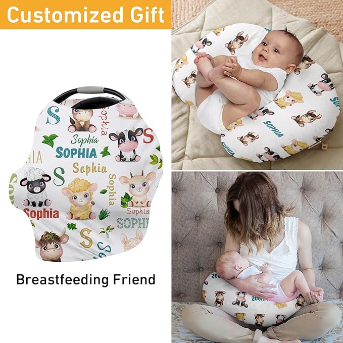 Custom Name Car Seat Canopy - Baby Car Seat Covers, Infant Stroller Cover, Carseat Canopy Christmas Birthday Gifts for Girls and Boys Yellow Sheep Print(27"x29")